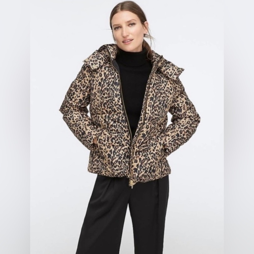 J Crew Leopard Print Puffer Jacket